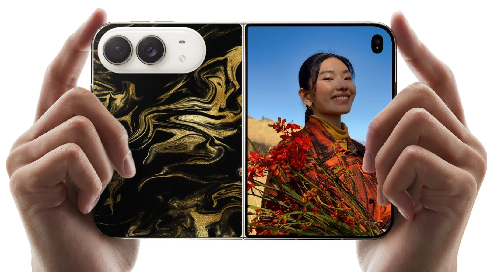 iPhone Duo with Black & Gold Marble Swirl V7 skin