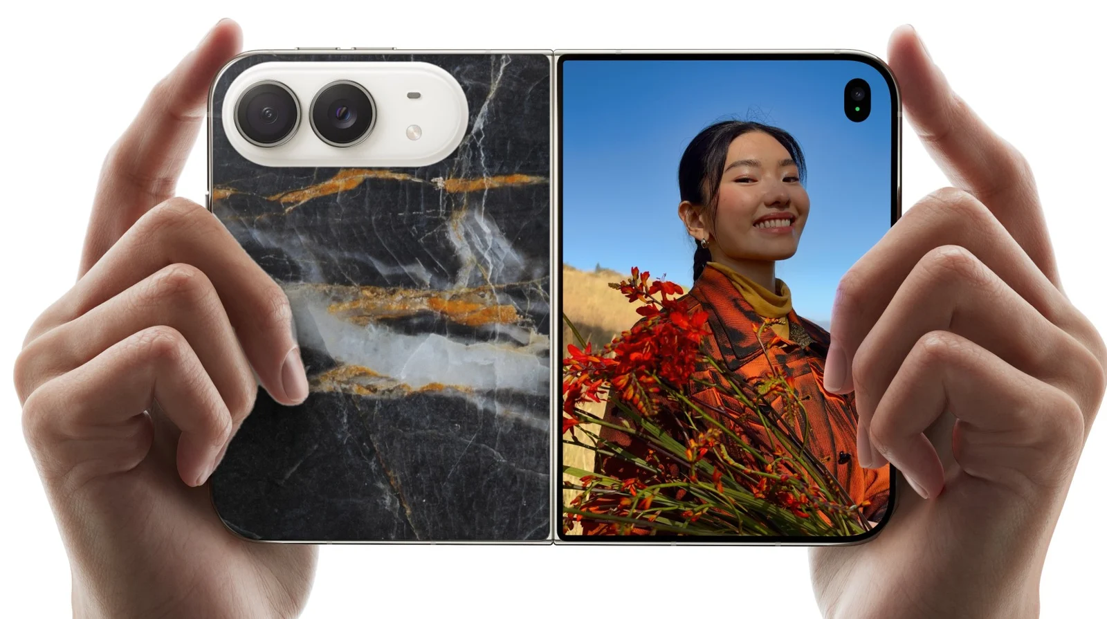 iPhone Duo with Black and White Marble with Gold Seams skin